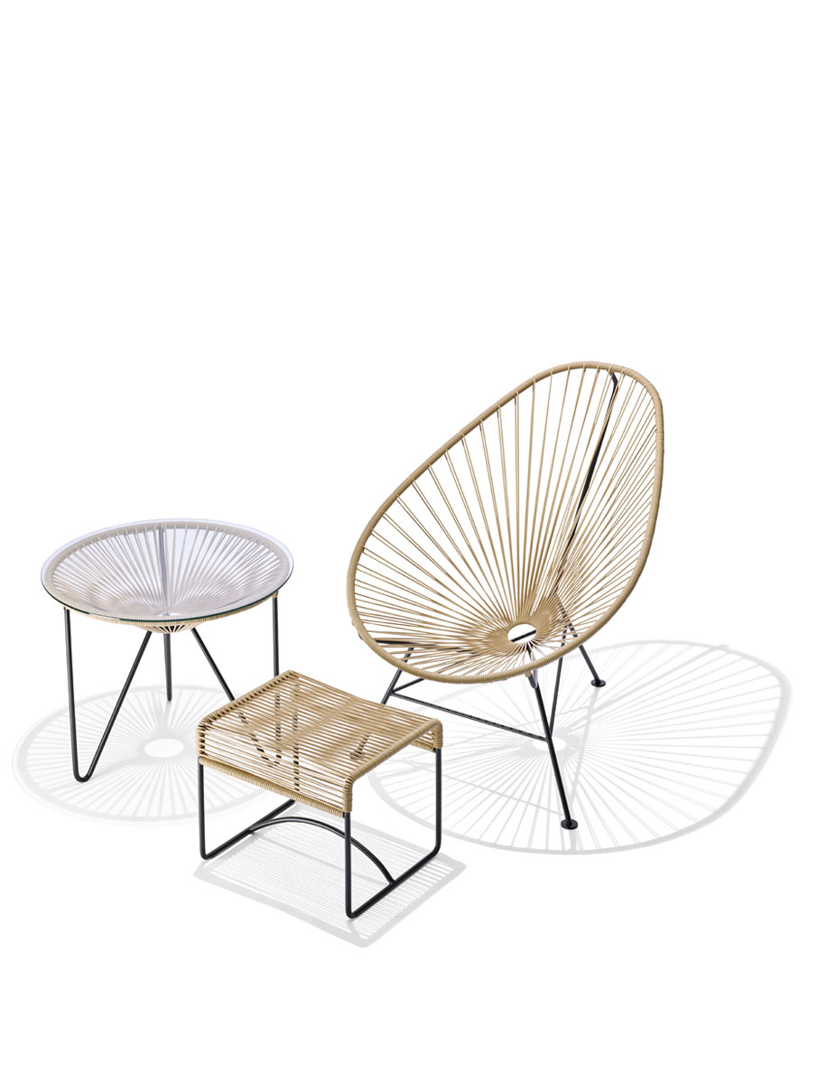 Original Acapulco Chair mit Beistelltisch und Hocker in beige